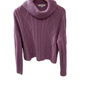 Hooked Up Women’s Size L  Purple Cable Knit Sweater Long  Sleeves Soft Acrylic